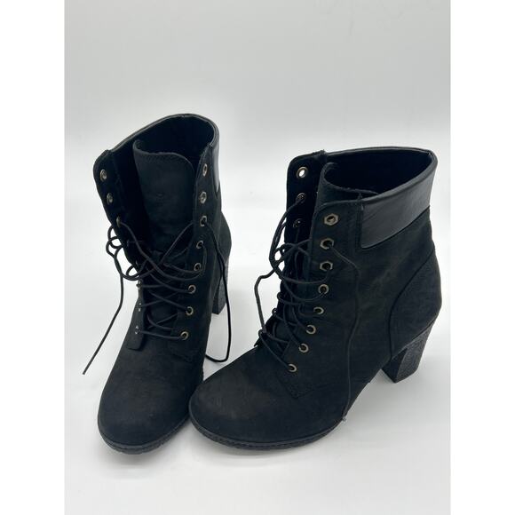 Timberland Shoes - Timberland Women's Glancy Black Mid Lace-Up Heel Boots Size 8.5 OrthoLite Chunky
